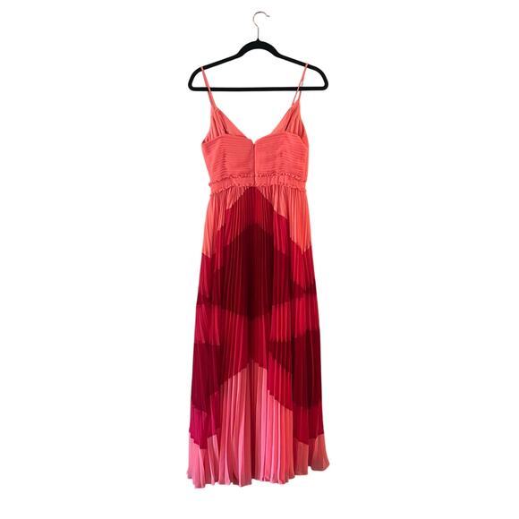 J.Crew Pleated Maxi Dress Pink Red V-Neck Spaghetti Strap Style AD090 Size 0 - Picture 4 of 7